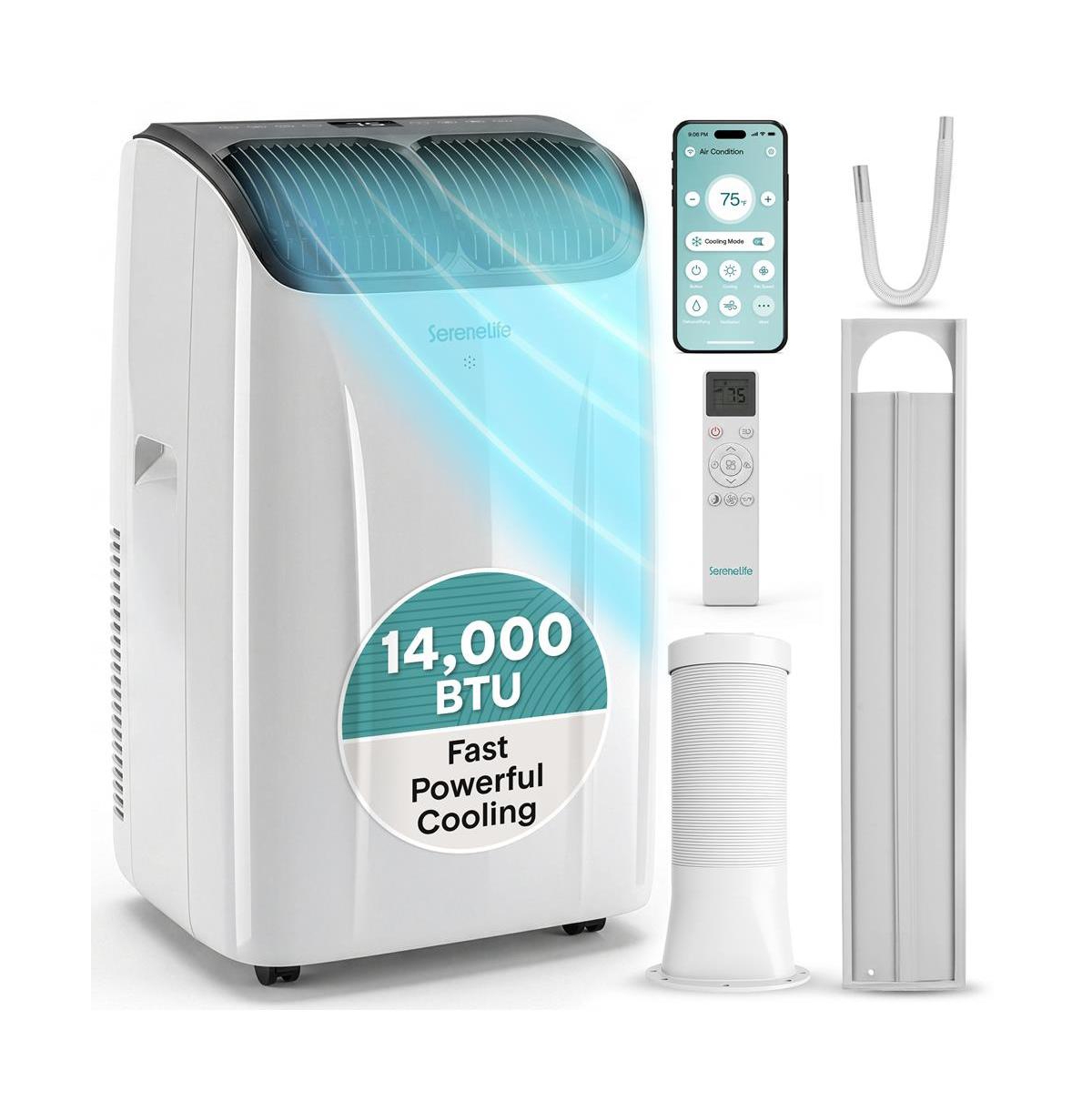 SereneLife 14,000 Btu Portable Air Conditioner with WiFi, Dehumidifier and Fan, Window Kit, Rooms Up to 650 Sq Ft