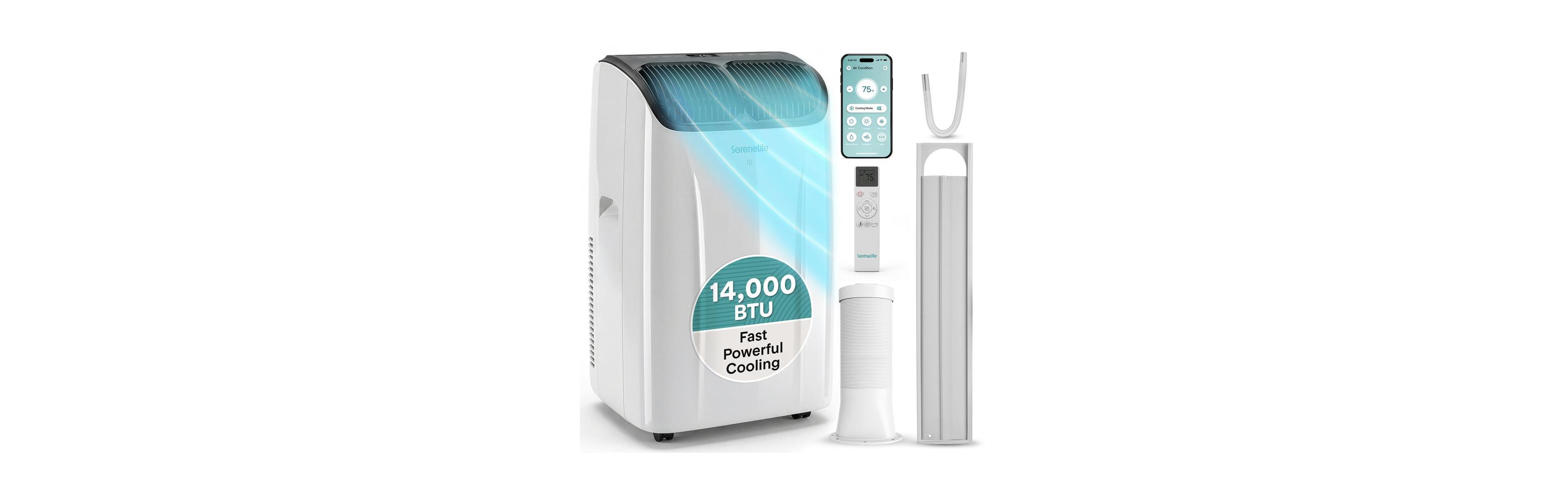 SereneLife 14,000 Btu Portable Air Conditioner with WiFi, Dehumidifier and Fan, Window Kit, Rooms Up to 650 Sq Ft