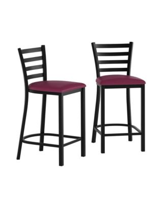 2 Pack Ladder Back Metal Restaurant Counter Stool - Upholstered Seat
