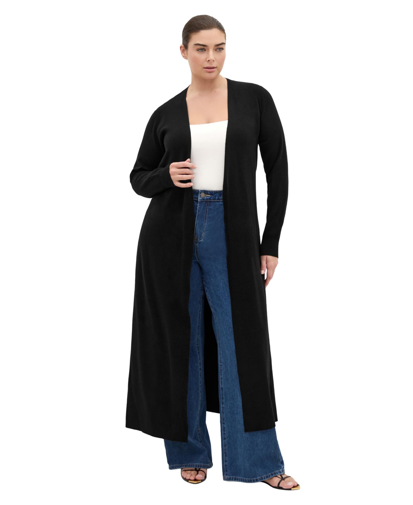 Женский длинный кардиган City Chic Goldie без застёжки, больших размеров, цвет: Чёрный — фото 1
