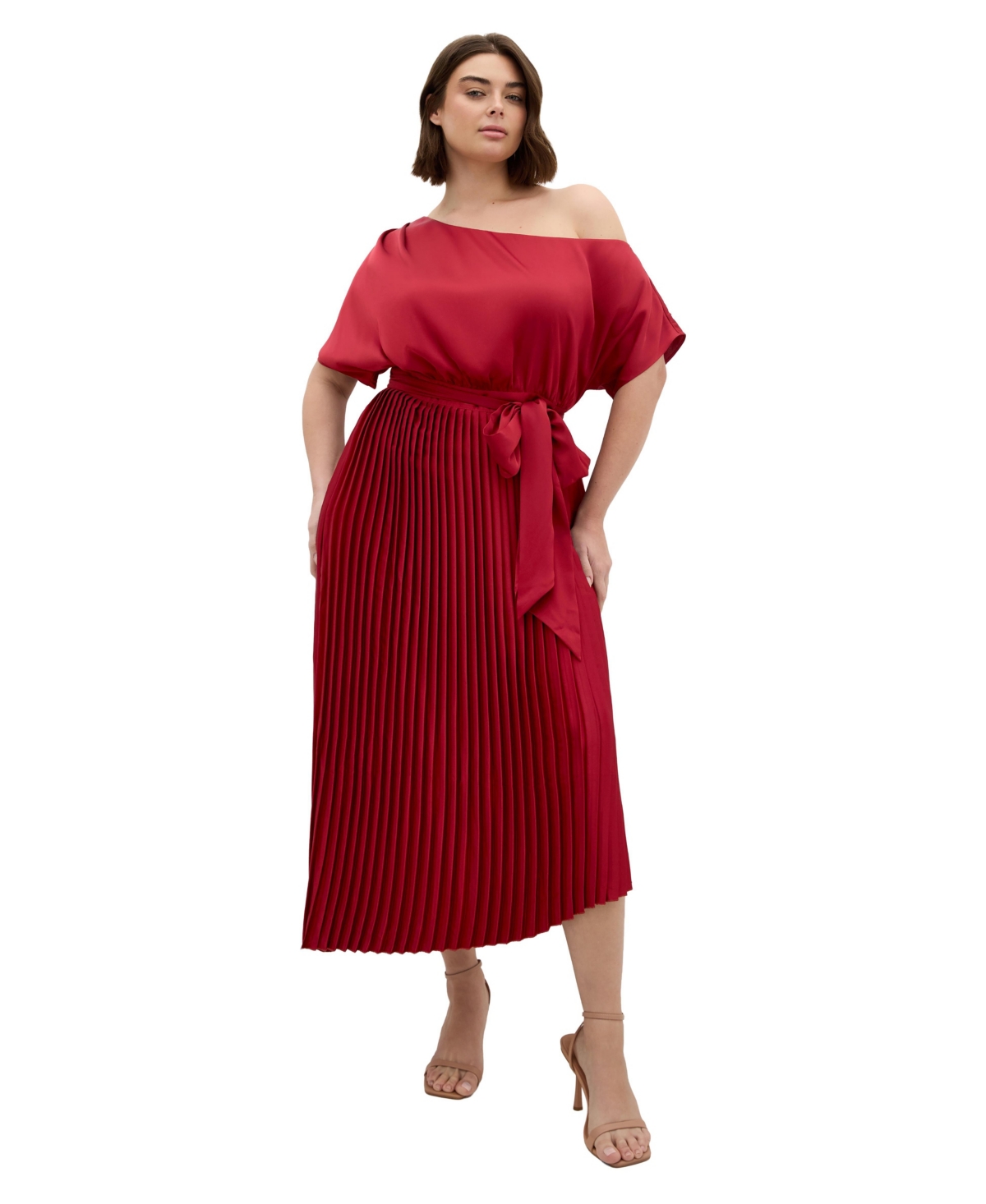 City Chic Women's Payton Pleat Midi Dress - Currant