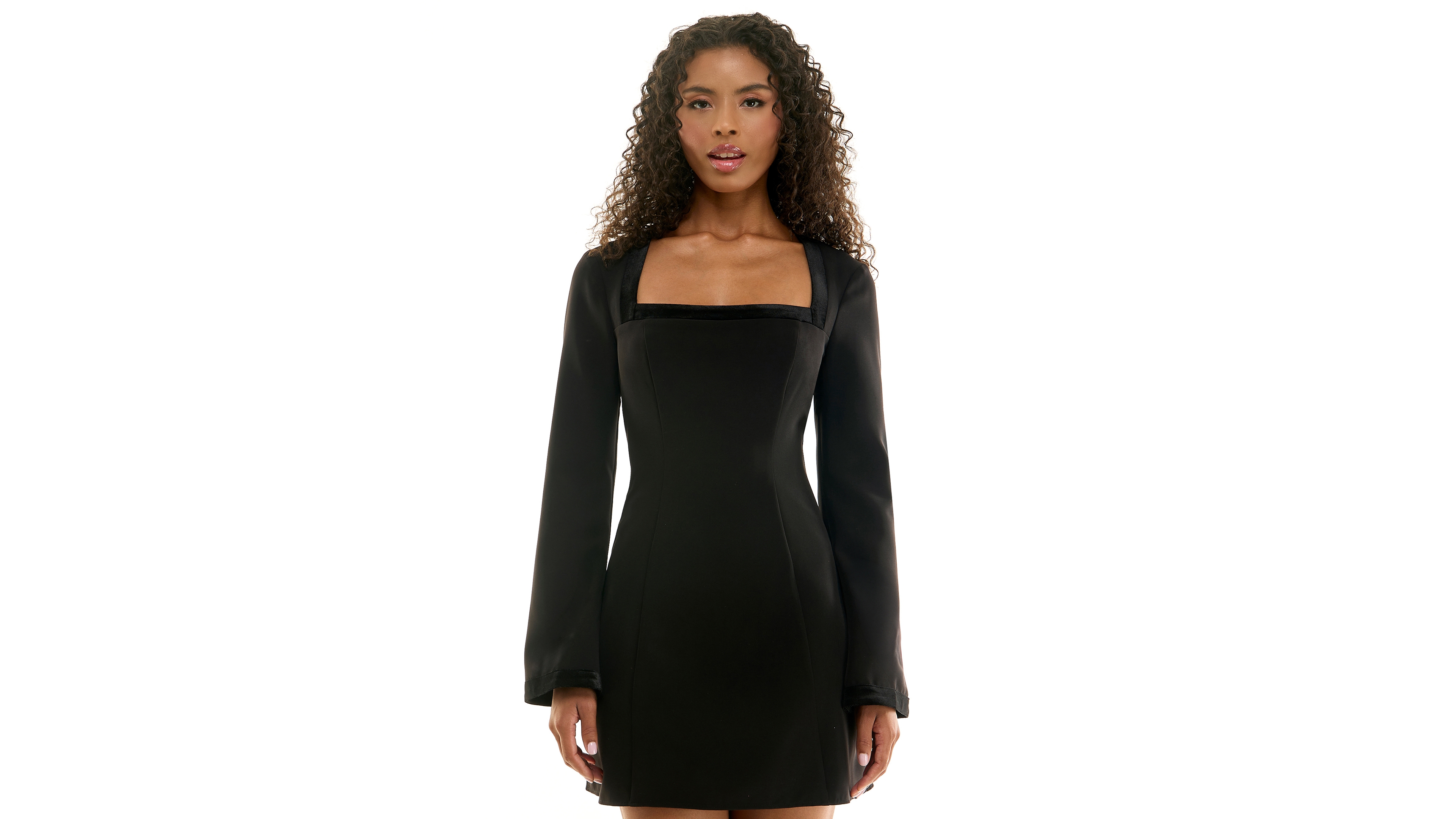 Seni & Cade Juniors' Square Neck Bell Sleeve Mini Dress