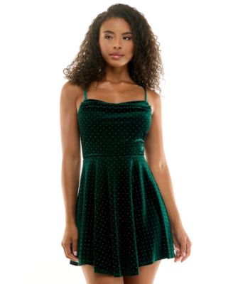 Juniors' Cowl Neck Velvet Fit & Flare Dress