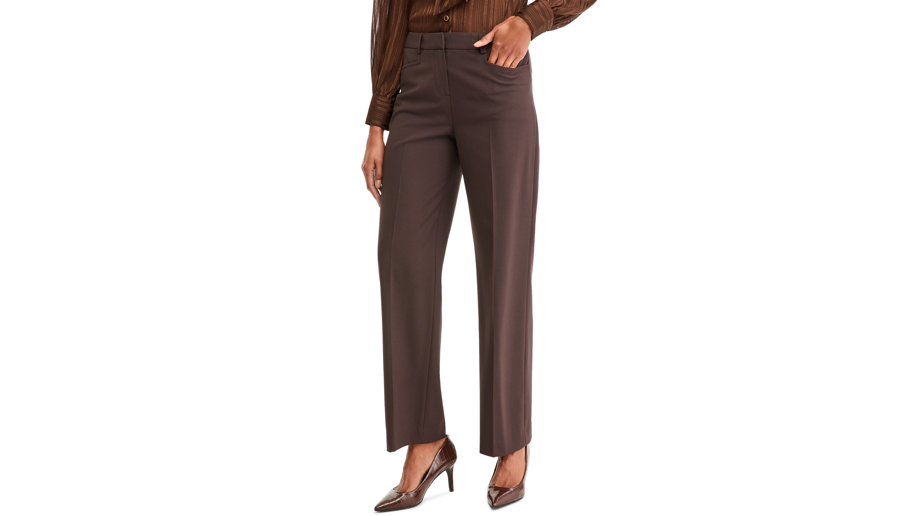 Tahari Petite Bird Eye Bird's-Eye-Texture Flare-Leg Pants