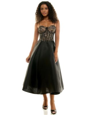 Juniors' A-Line Sweetheart Corset Midi Dress