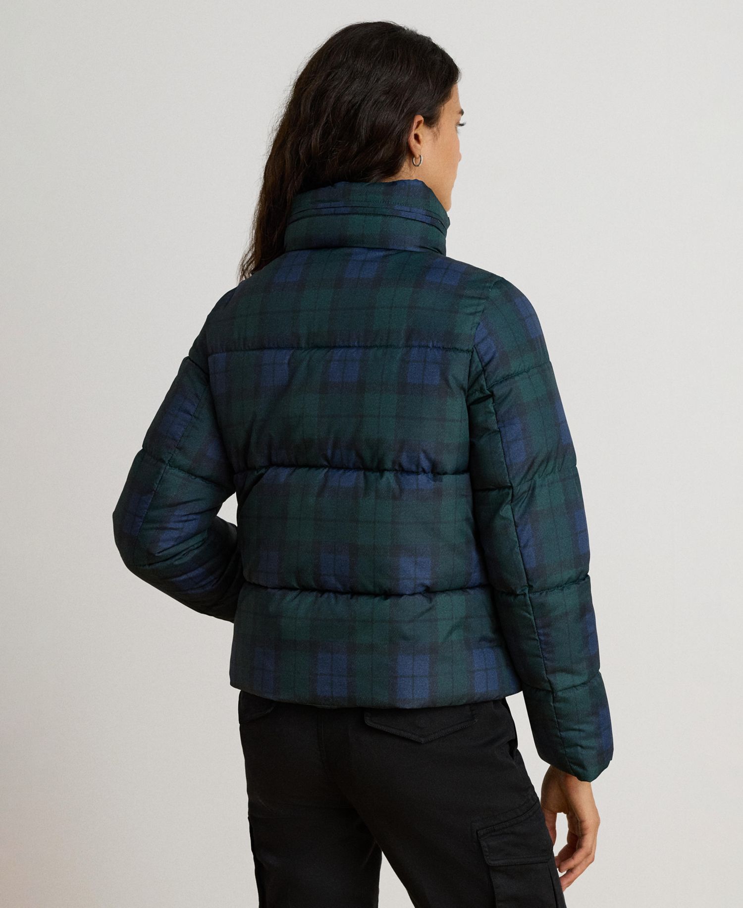Women's Plaid Insulated Short Puffer Coat