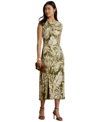 Women's Palm-Frond-Print Cowl Neck Midi Dress
