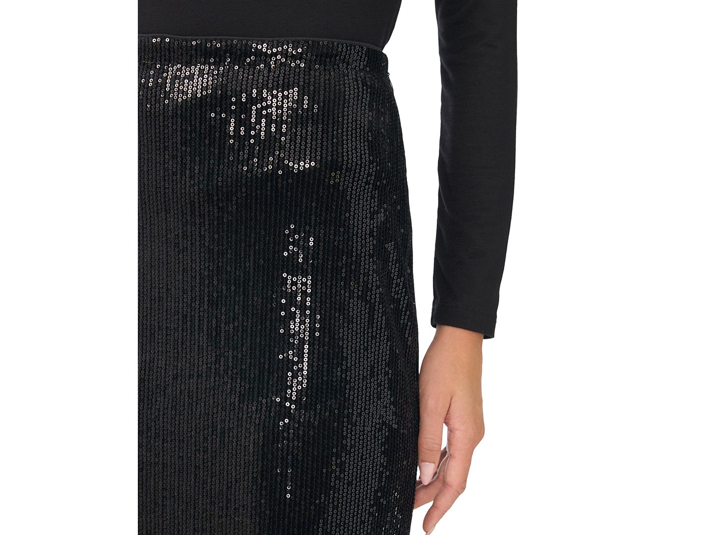 Женская юбка Vince Camuto Sequin Midi Pencil, цвет: Насыщенный чёрный — фото 3