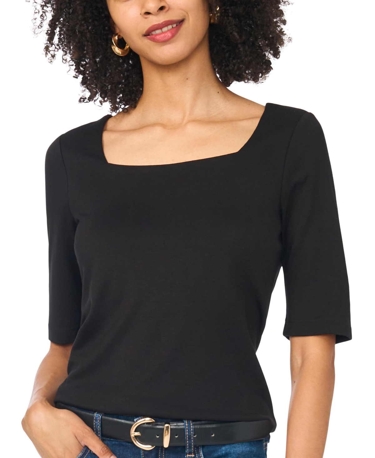 Vince Camuto Women's Square Neck 3/4-Sleeve T-Shirt
