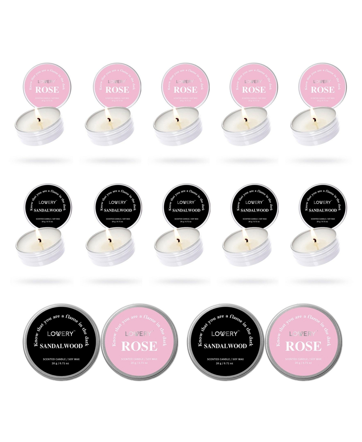 Lovery 10-Piece Mini Sandalwood and Rose Soy Wax Travel Candles Gift Set - Multi