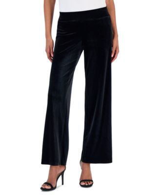 Petite High-Rise Pull-On Wide-Leg Velvet Pants