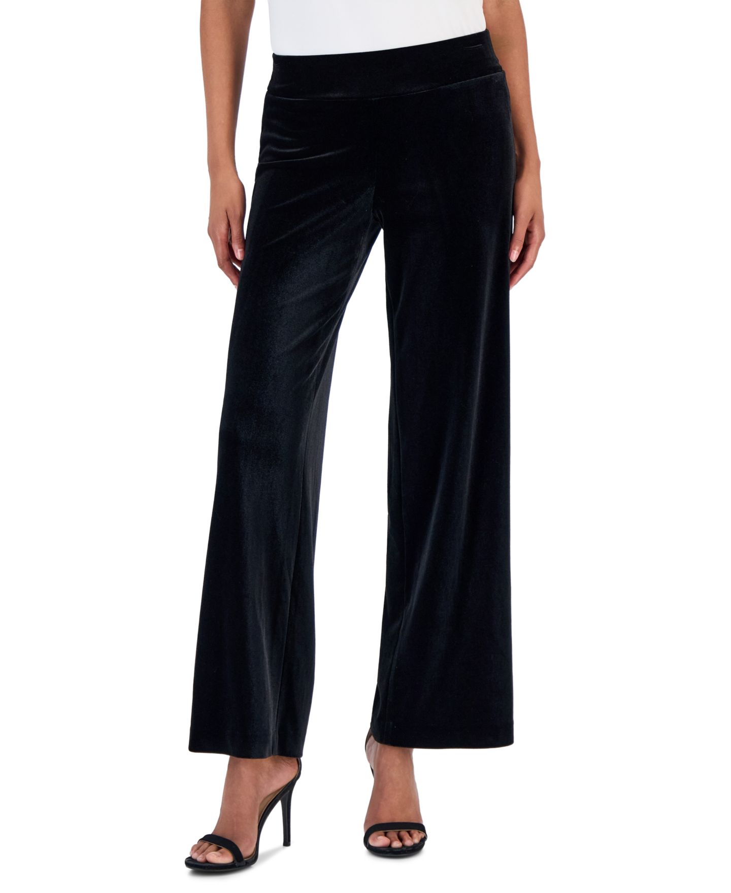 Женские брюки Anne Klein Velvet High-Rise Pull-On Wide-Leg, цвет: Чёрный — фото 1