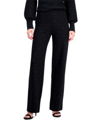 Petite Serenity Embellished High-Waisted Wide-Leg Pants