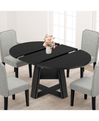 Extendable Dining Table for 4-8 People, Space-Saving Oval/Round Table with Pedestal Base, Storage Shelf, for Kitchen and Apartment