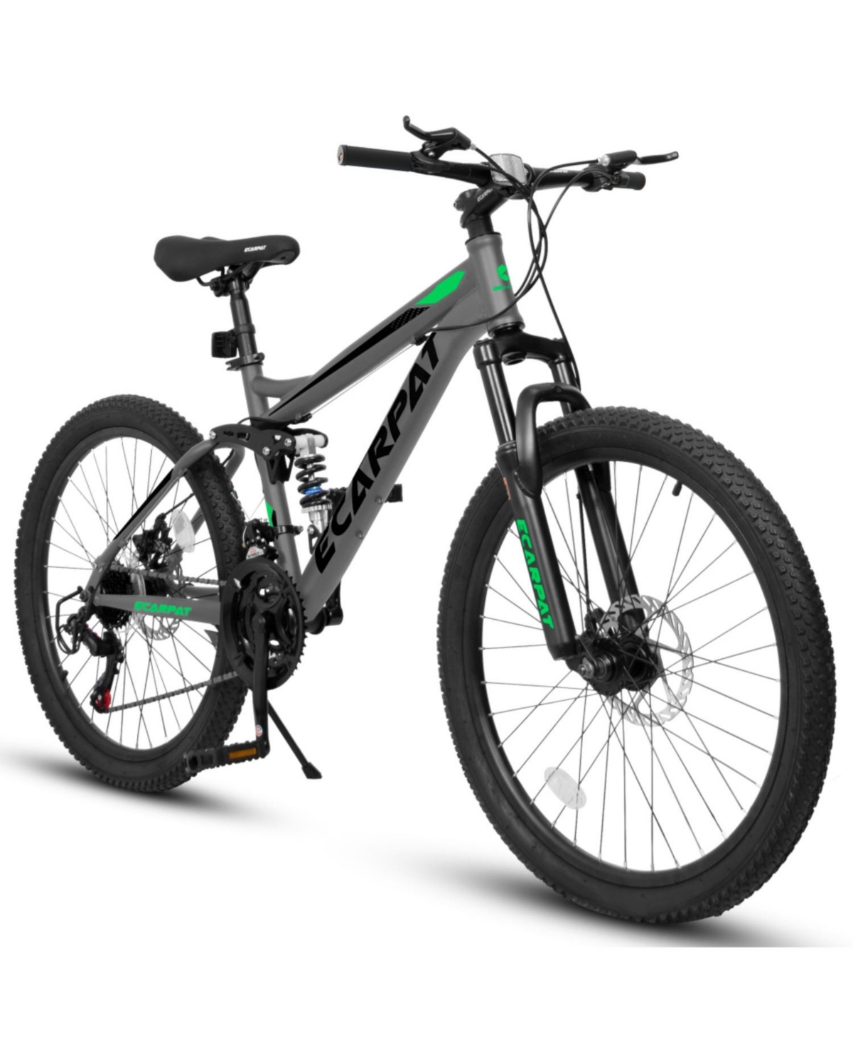 ECHTPeak 24 Inch Mountain Bike with Full Suspension,21 Speed Shifter Lever with Gear Indicator,High Carbon Steel Frame,Mechanical Disc Brakes. - Green