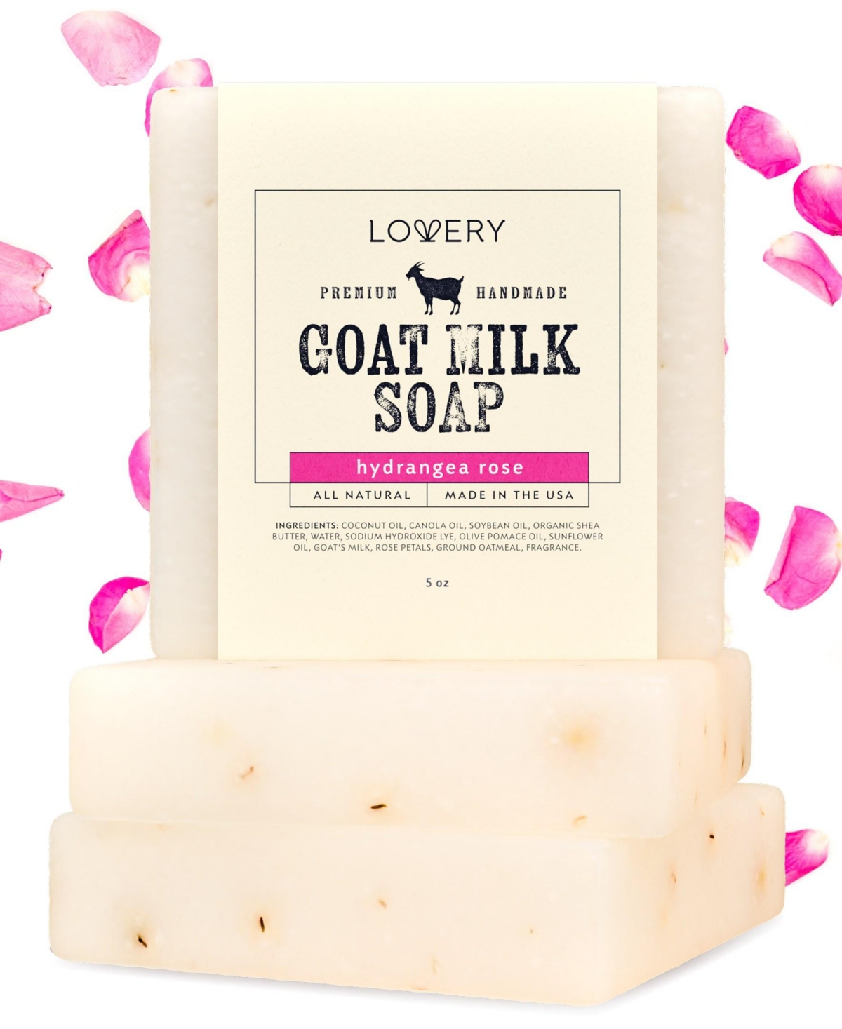 Lovery Handmade Goat Milk Soap Bars with Shea Butter - 3Pack Hydrangea Rose Scent Made in Usa - Beige, pink