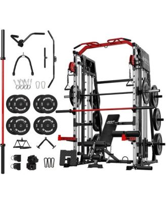 Smith Machine Home Gym, 2200 lbs Power Rack Cage with Cable Crossover, Power Rack with 1200LB Capacity Weight Bench and 230 lbs Weight Plate