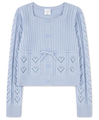 Girls' 5-18 Babydoll Heart Stitch Long-Sleeve Sweater
