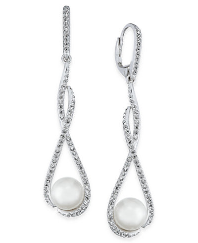 Danori Silver-Tone Pavé Crystal and Imitation Pearl Earrings, Only at Macy's