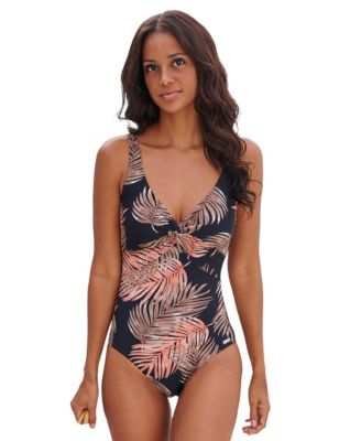 Women's Tropical Print V-Neck Tummy Control One-Piece Swimsuit