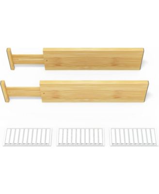 4" High Bamboo Deep Drawer Dividers with Labels, Expandable Adjustable Organizers – 2 Dividers (17–22")