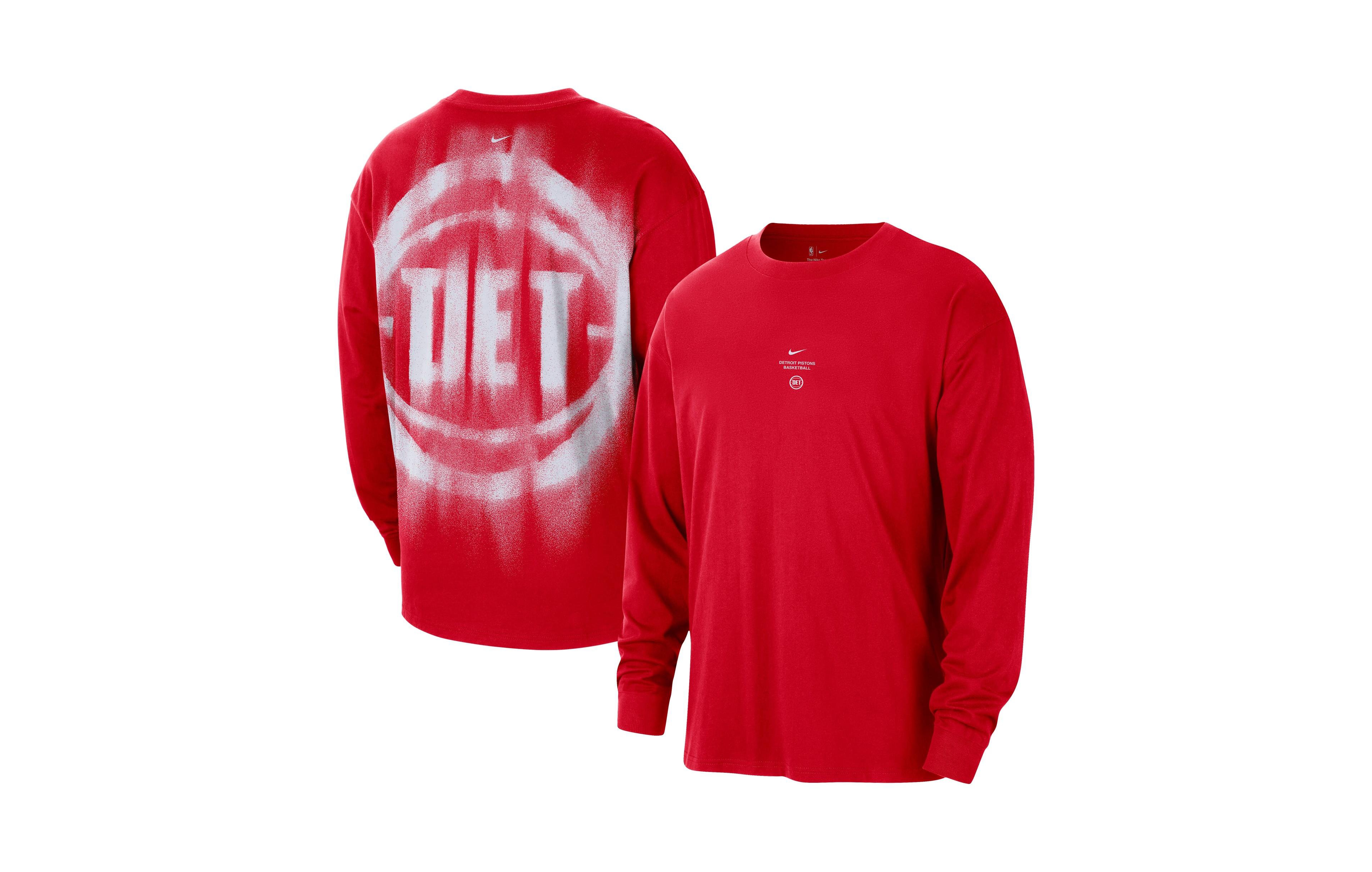 Nike Men's Red Detroit Pistons Pregame Mesh Long Sleeve Performance T-Shirt