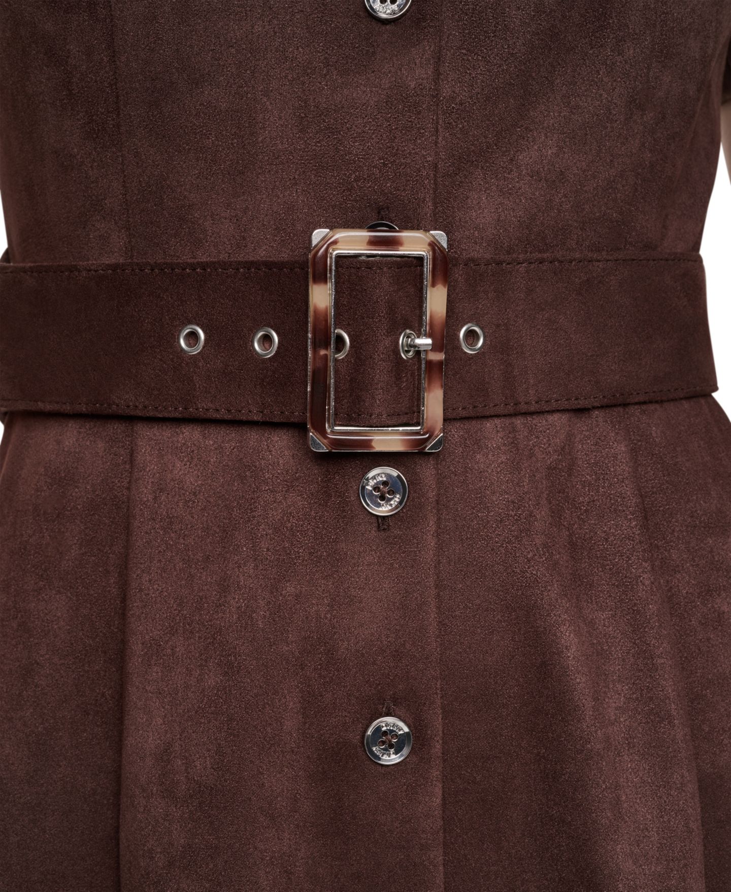 Женское платье DKNY Petite Faux Suede Short-Sleeve Midi Shirt Dress, цвет: Кофейный — фото 5