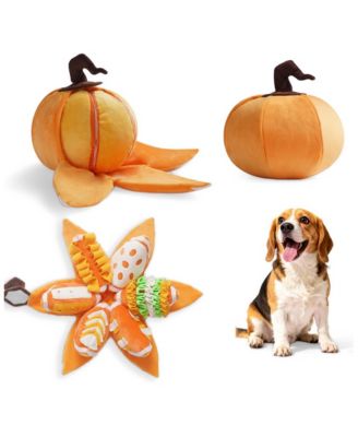 Halloween Pumpkin Dog Plush Toy Squeaky Crinkle Paper Snuffle Enrichment For Small Dogs