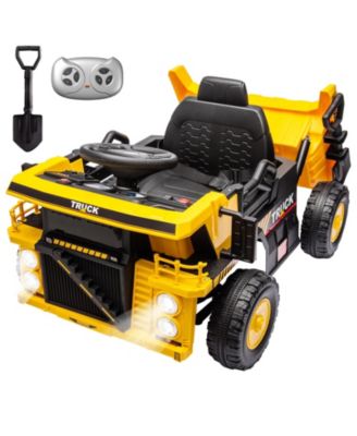 12V Electric Dump Truck Remote Control Dual Speed Ride-On with Dump Bed & Shovel, Ages 3-7