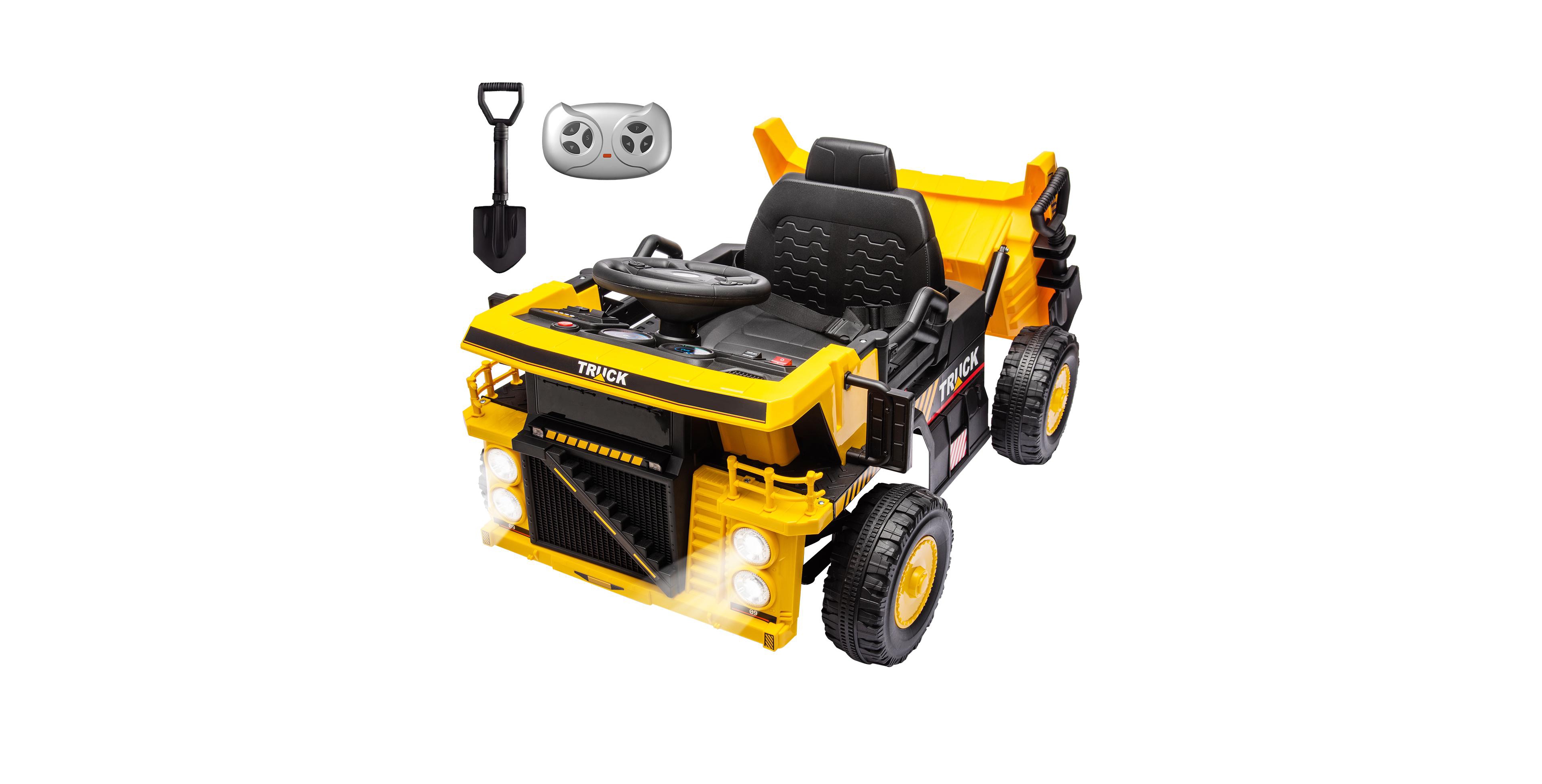 homfan 12V Electric Dump Truck Remote Control Dual Speed Ride-On with Dump Bed & Shovel, Ages 3-7
