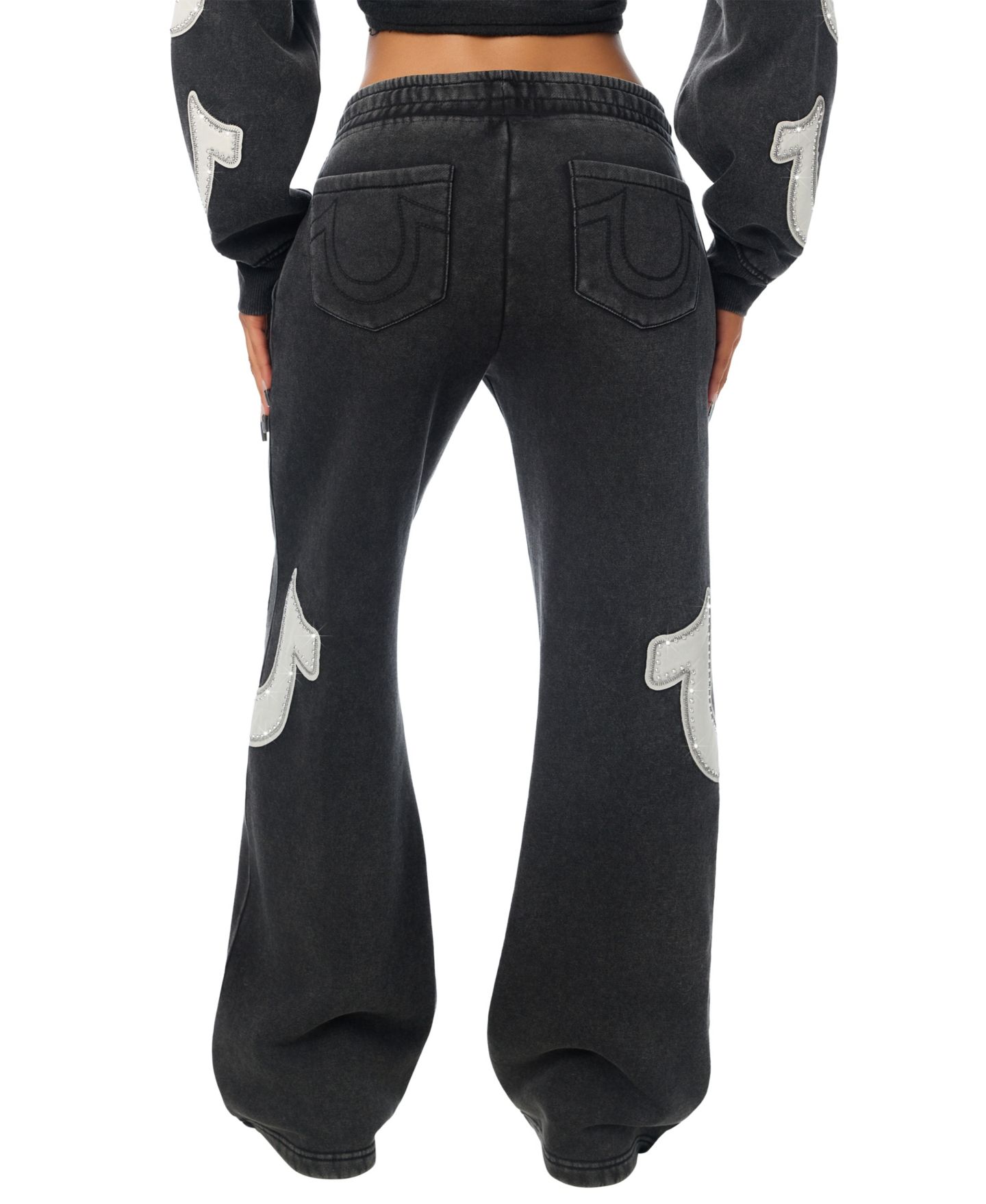 Женские брюки True Religion Low-Rise Straight Leg Cotton-Blend Drawstring Sweatpants, цвет: Угольно-чёрный — фото 3