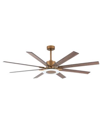 65 Brass Plywood 8-Blade Windmill LED Ceiling Fan with Light and Remote