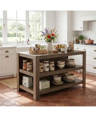 63" Farmhouse Kitchen Island with Open Shelves