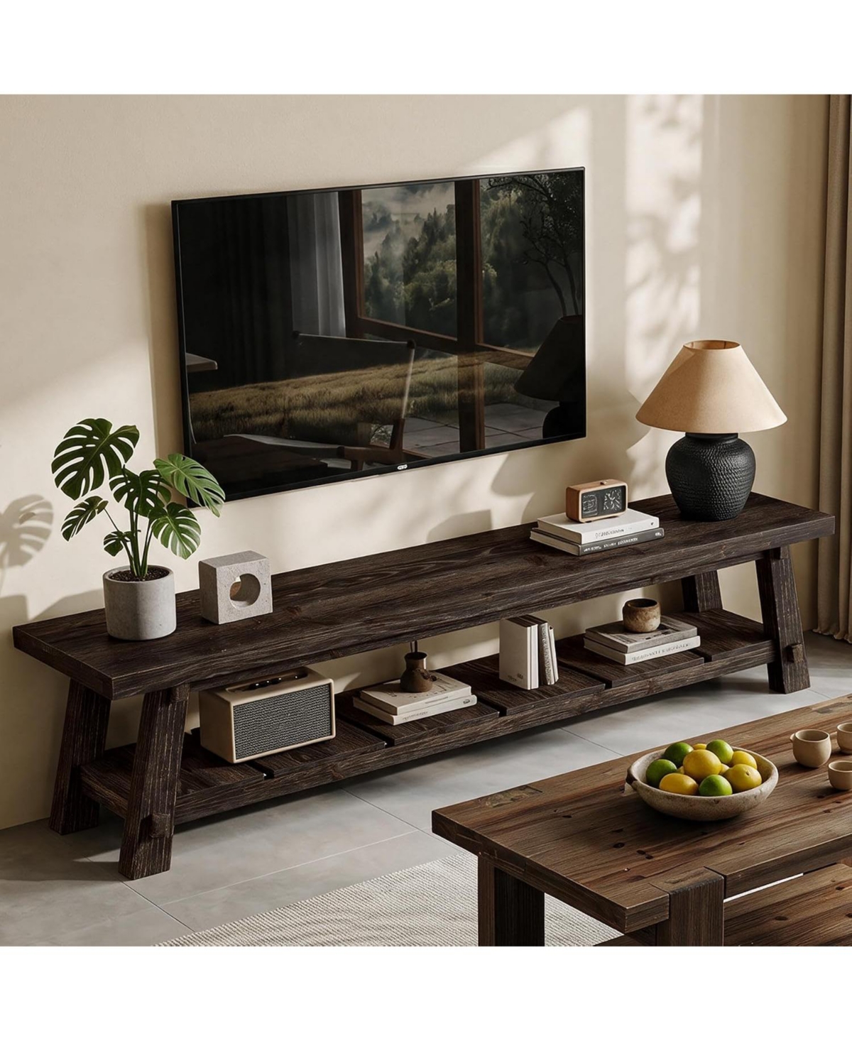 Tribesigns 71 Inches Extra Long Tv Stand for TVs up to 85 Solid Wood