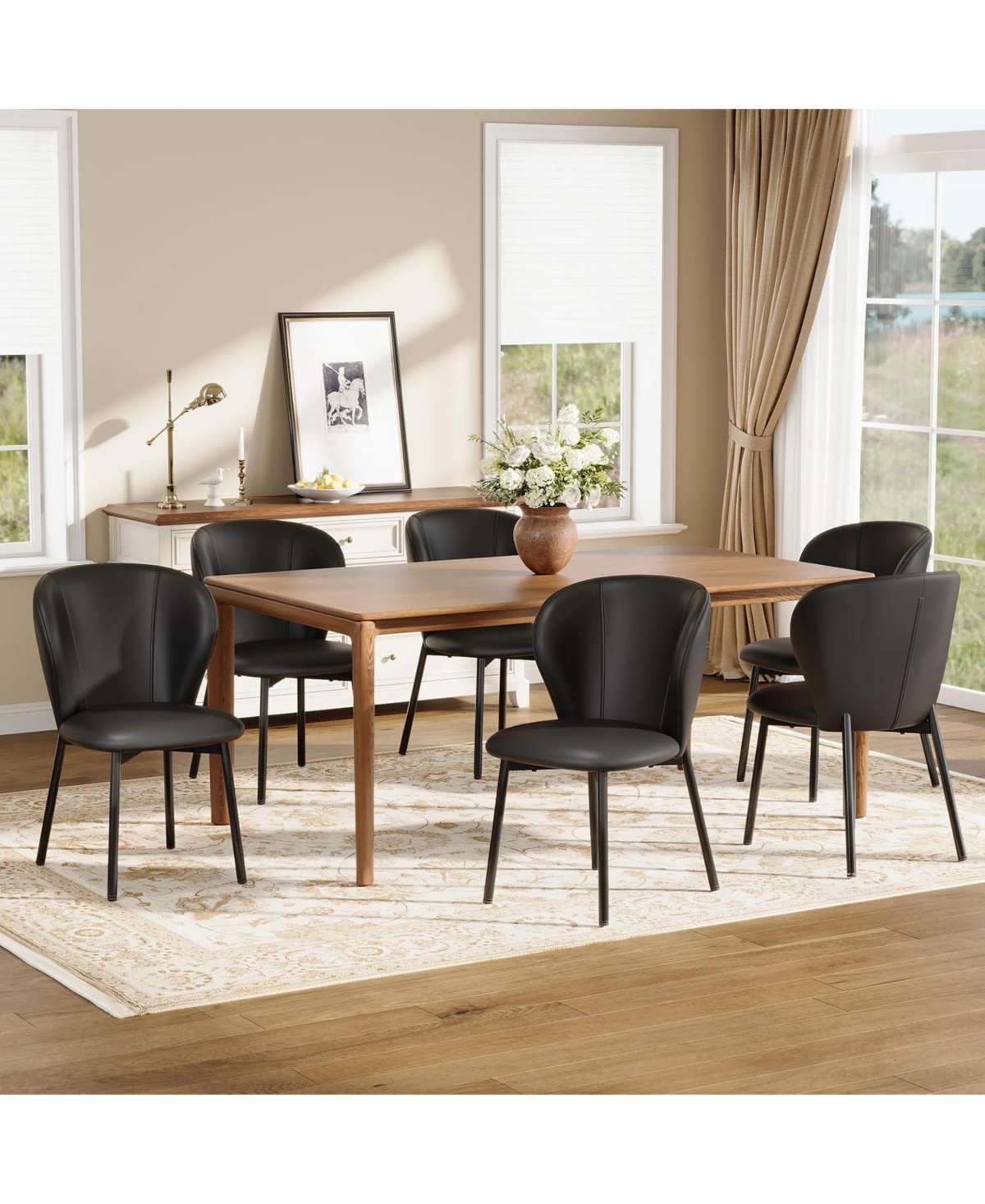 gaomon Set of 6 Faux Leather Dining Chairs, Ergonomic Upholstered Kitchen Chairs with Metal Legs