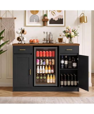 Coffee Bar Cabinet With Fridge Space, Charging Station, Wine Storage and Outlets, Fits 24Inches  Fridge   
