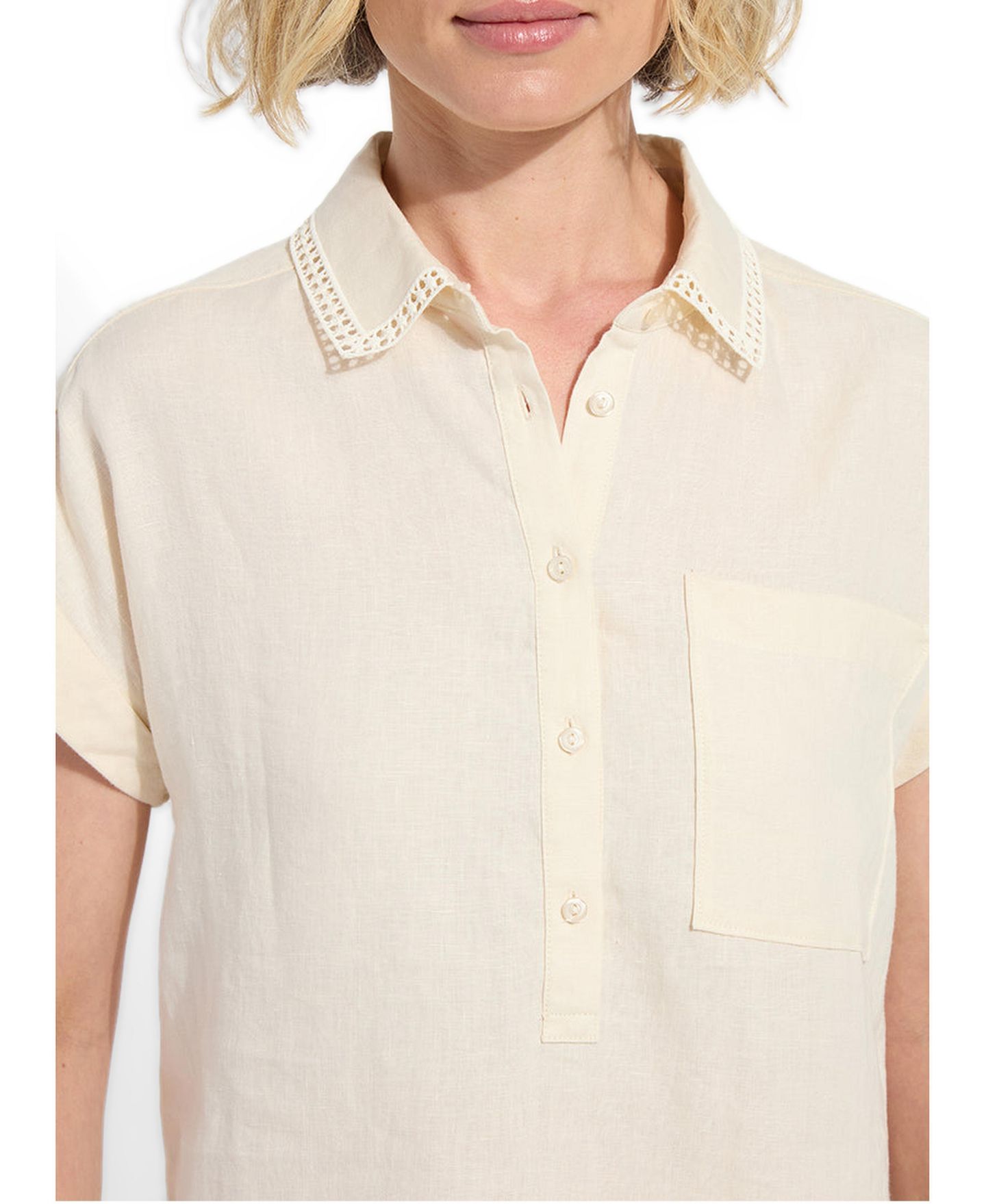 Женская рубашка LYSSE Althea Embroidered Collar Short-Sleeve Linen, цвет: Macadamia. — фото 3