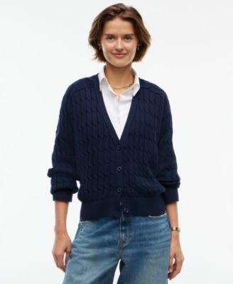 Women's Oversized Cable-Knit V-Neck Cardigan