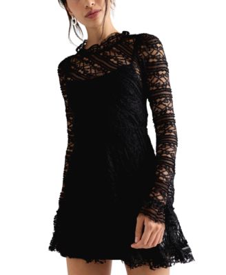 Women's Woodland Whispers Long-Sleeve Lace A-Line Mini Dress