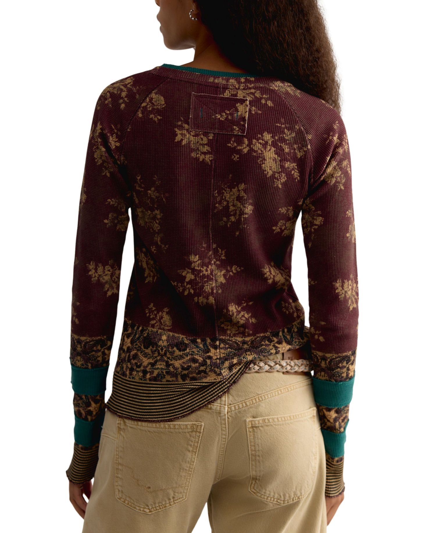 Women's Easy Does It Waffle-Knit Floral-Print Long-Sleeve T-Shirt