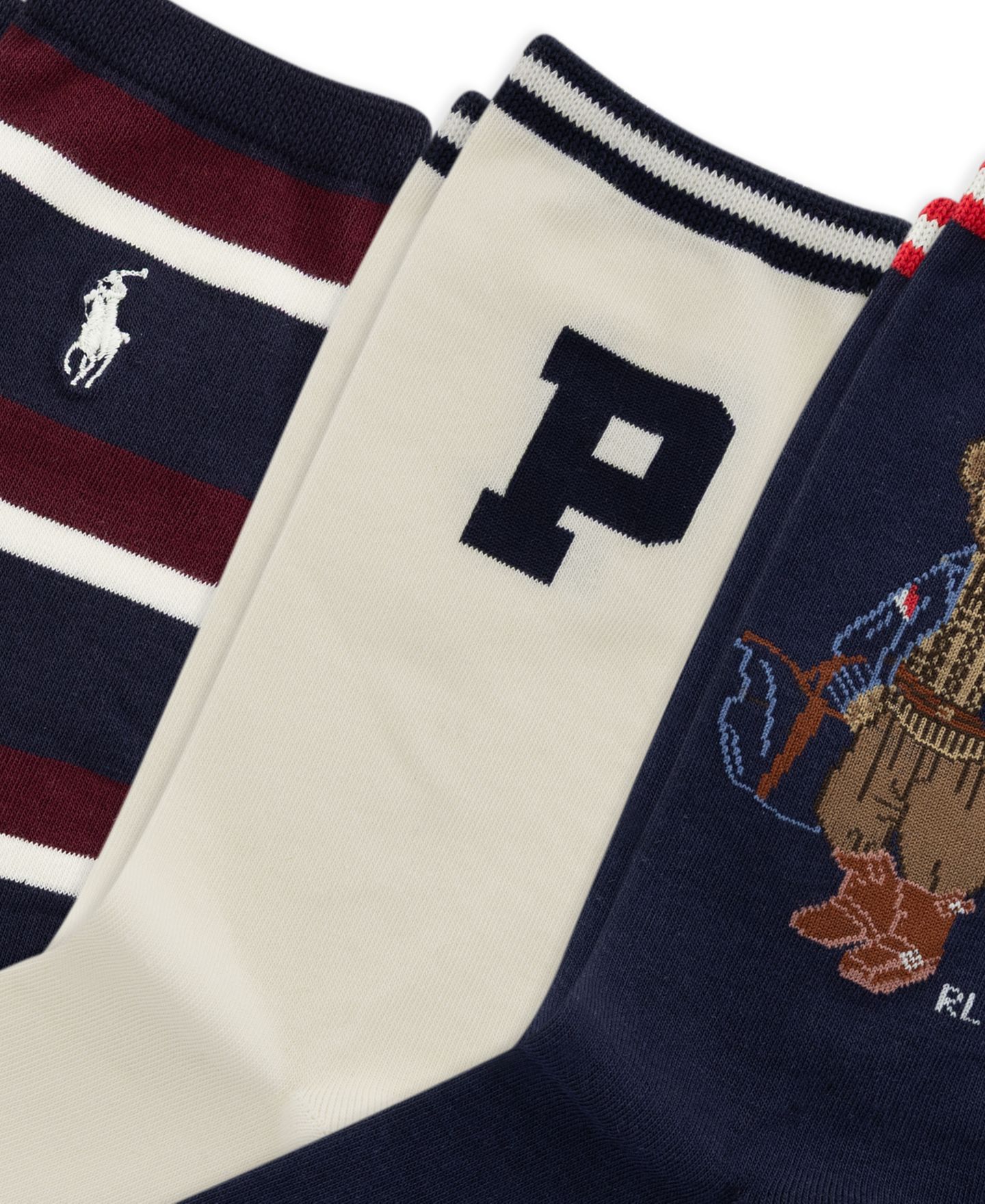 Женские носки Polo Ralph Lauren Polo Bear с резинкой в рубчик, 3 пары, цвет: Тёмно-синий — фото 2