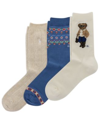 Women's Polo Bear Cable-Knit Crew Socks, 3-Pack