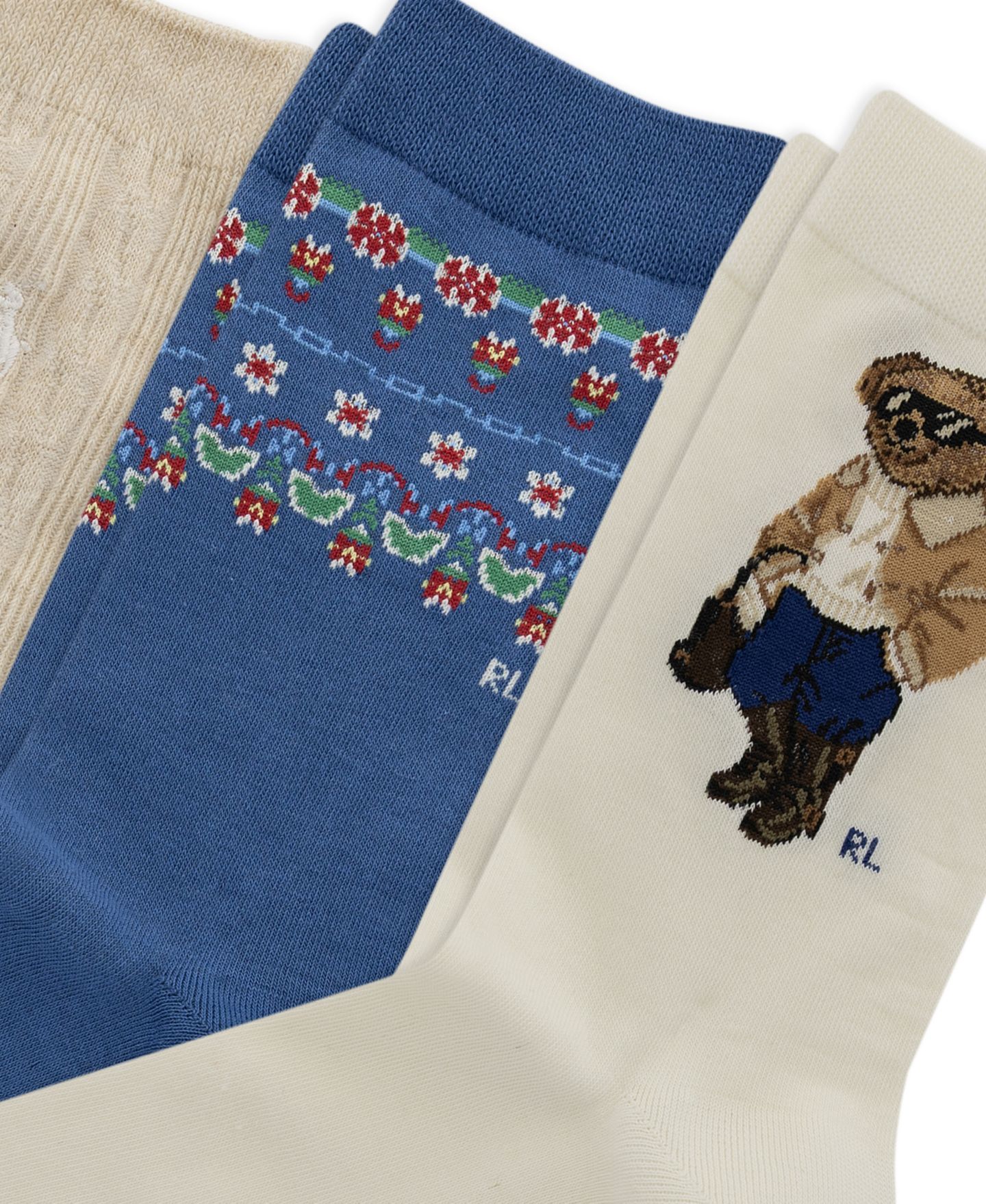 Женские носки Polo Ralph Lauren Polo Bear с косами, 3 пары, цвет: Слоновая кость — фото 3