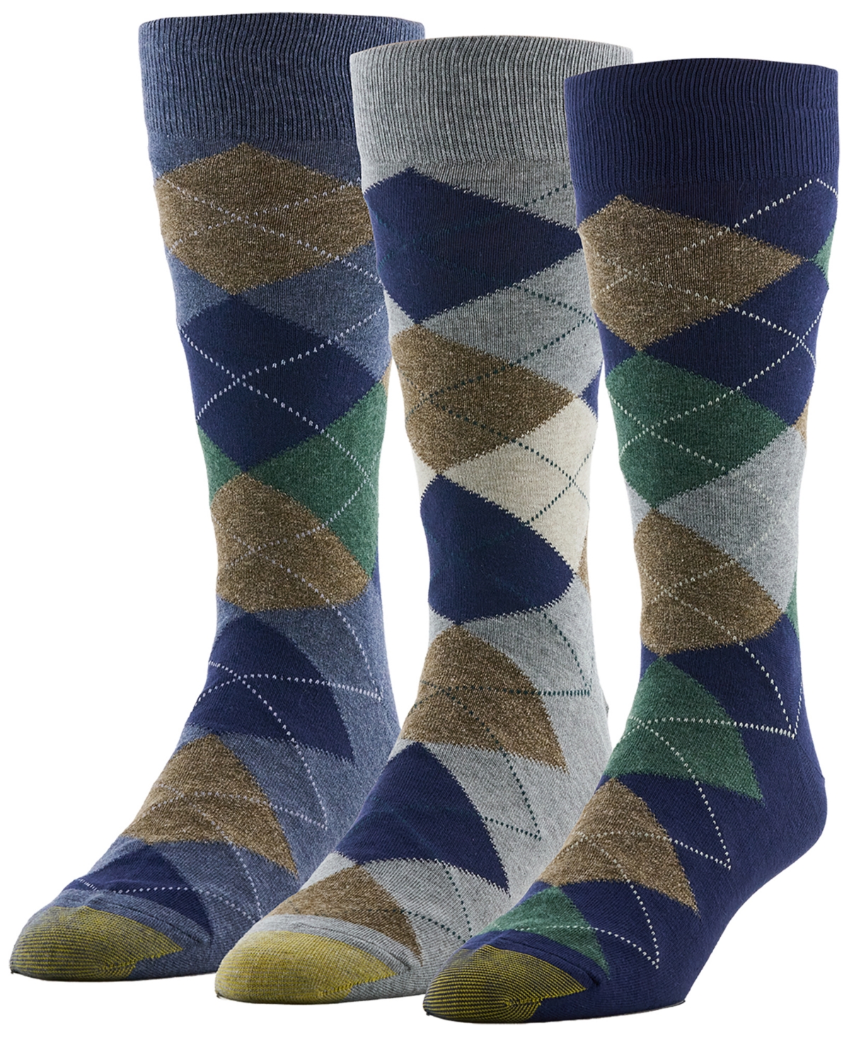 Gold Toe Men's Heirloom Argyle Cotton-Blend Crew Socks, 3-Pack - PEACOAT, GREY, DENIM