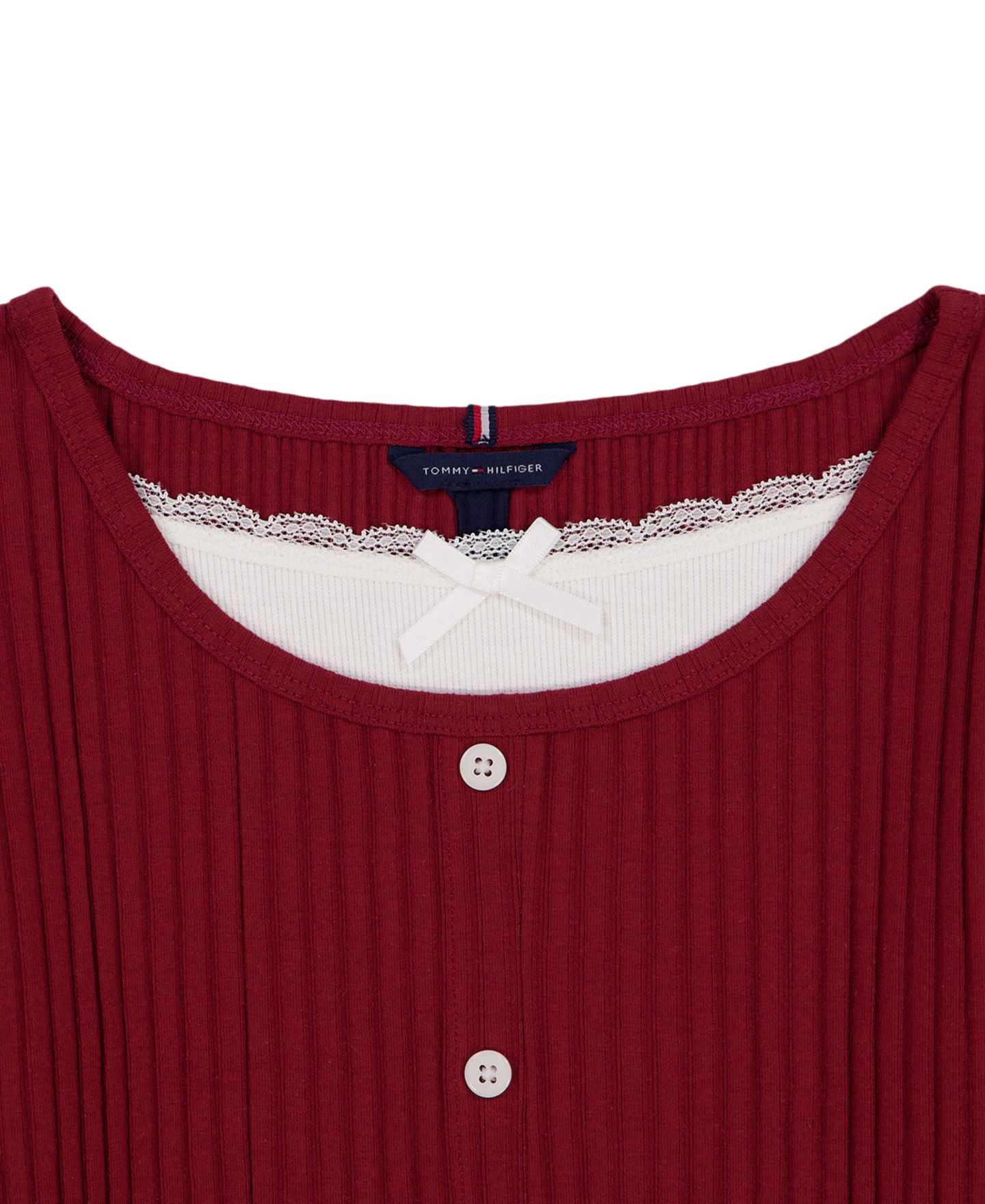 Топ Tommy Hilfiger Fooler Ribbed Lace-Trim Long-Sleeve для девочек, цвет: Мерло — фото 3