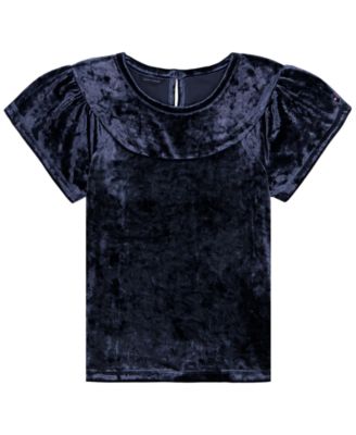 Girls' 7-16 Panne Velvet Flutter-Sleeve Top