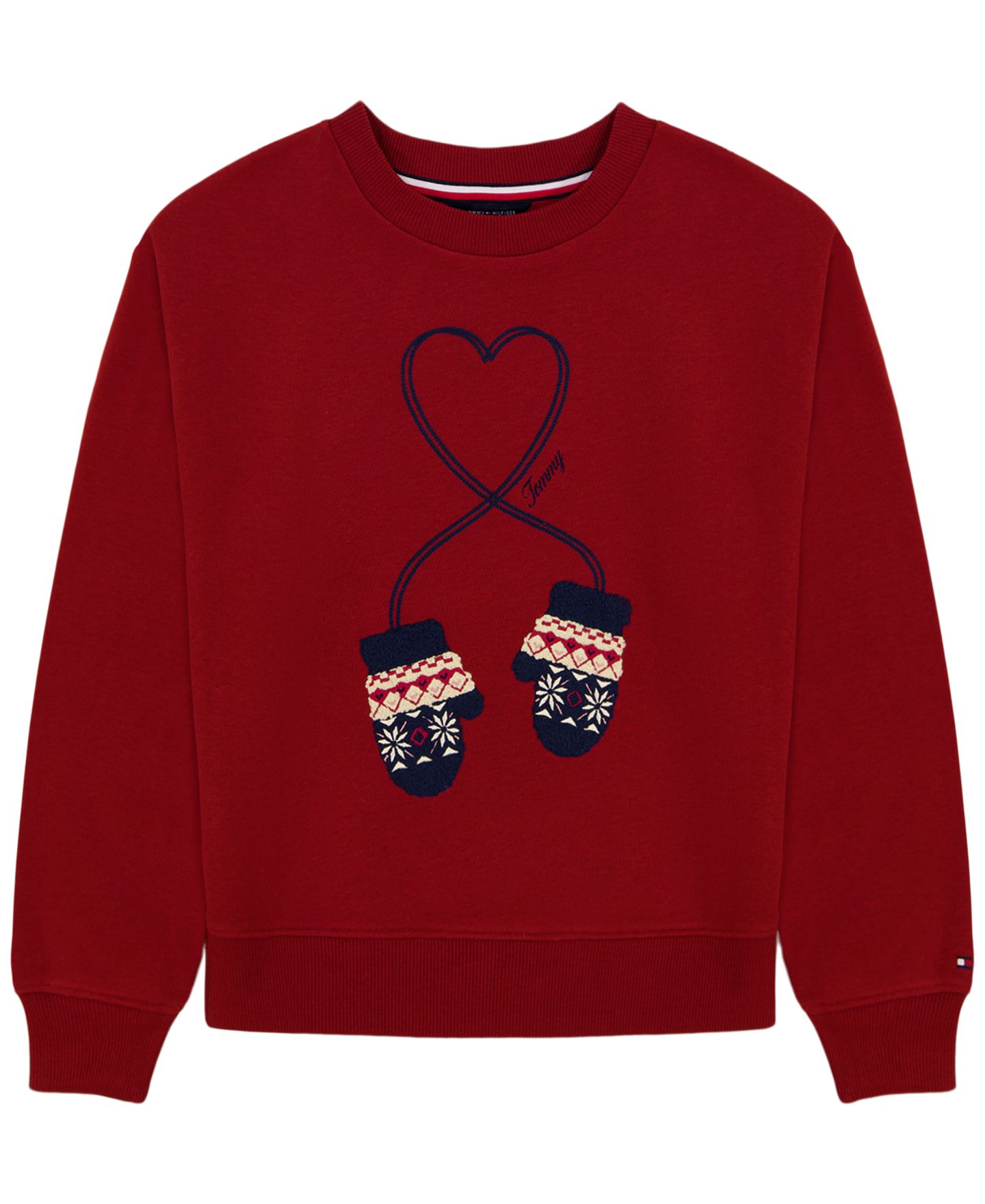 Толстовка Tommy Hilfiger Mitten Applique Embroidered Drop-Shoulder для девочек, цвет: Мерло — фото 1