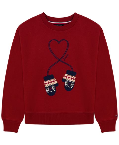 Толстовка Tommy Hilfiger Mitten Applique Embroidered Drop-Shoulder для девочек, цвет: Мерло