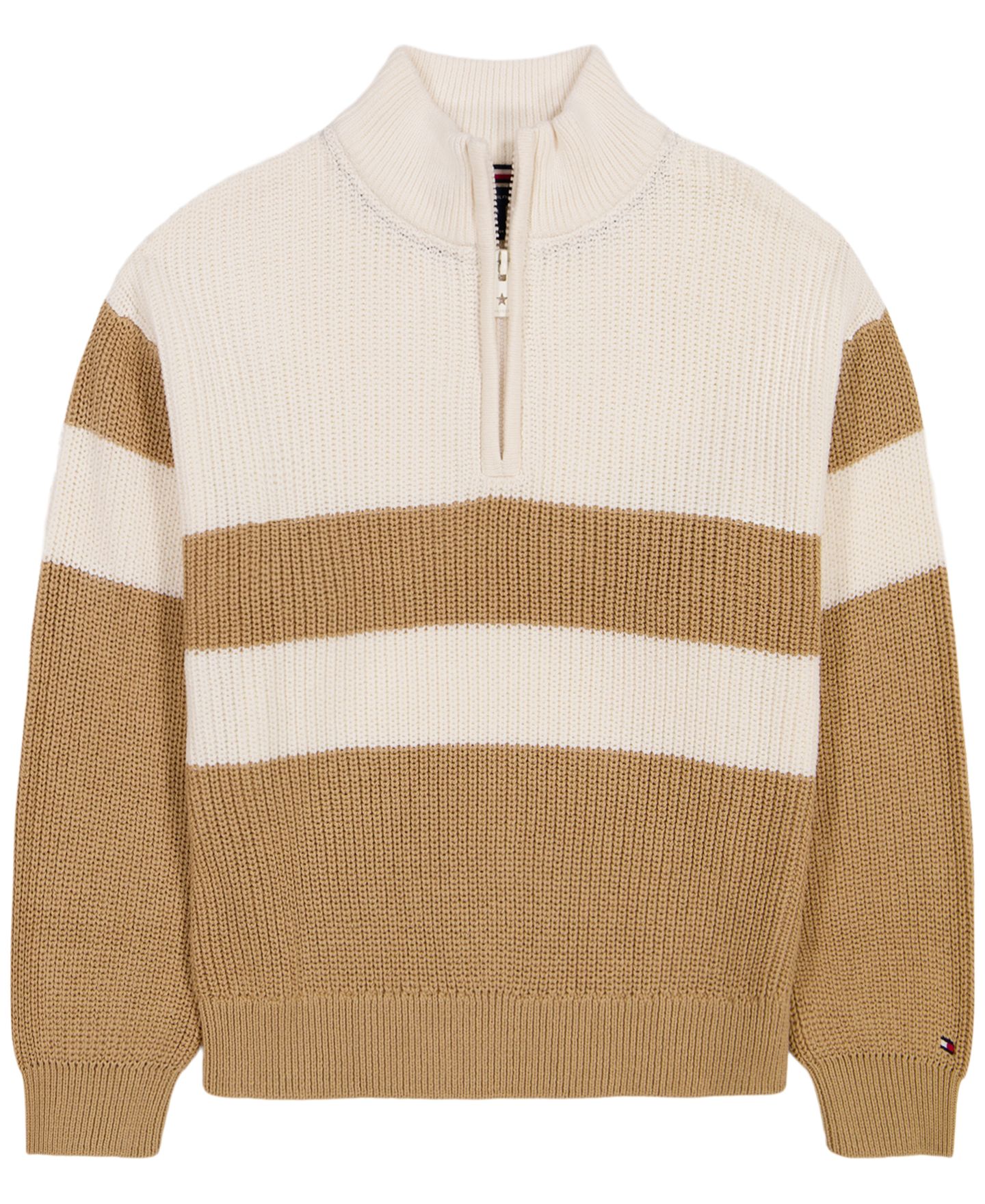 Свитер Tommy Hilfiger Quarter-Zip Ribbed для девочек, цвет: Верблюжий — фото 1