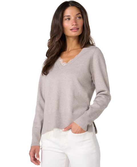 Женский свитер Liverpool Los Angeles Petites V-Neck Long-Sleeve Loose, цвет: Мягкий серый меланжевый